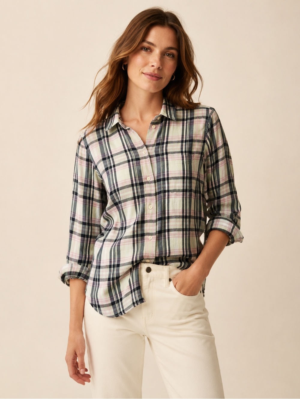 NWT J.Crew Classic-fit shirt in soft mint tartan
